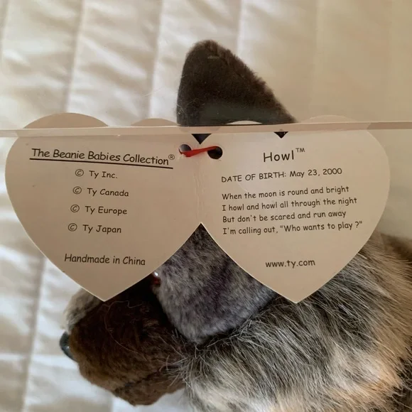 NWT Beanie Baby Ty Howl Wolf 2000 Retired Vintage Brown Gray Playful Dog - Picture 9 of 15